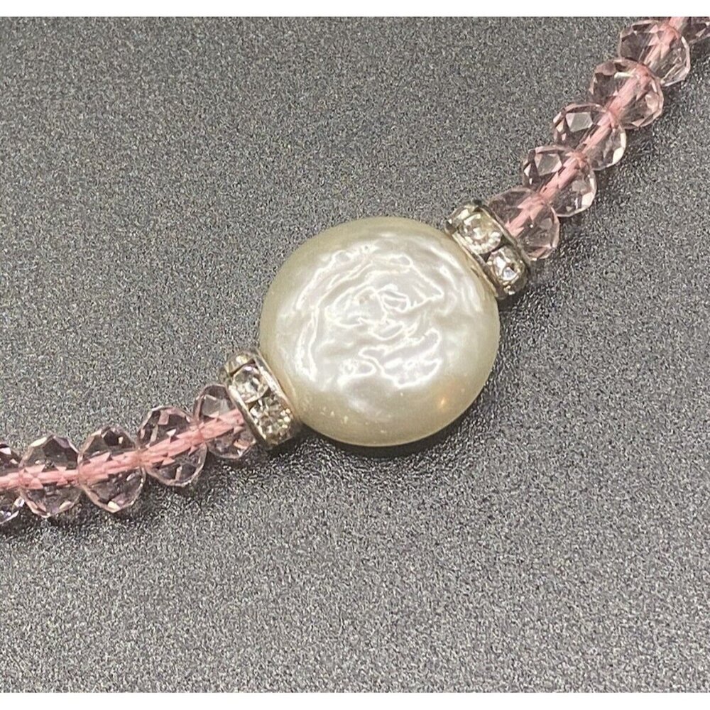 Toggle Bracelet NWT Pink Faceted Crystal Faux Coin Pearl 3/4" Charm Barbiecore - Picture 4 of 12